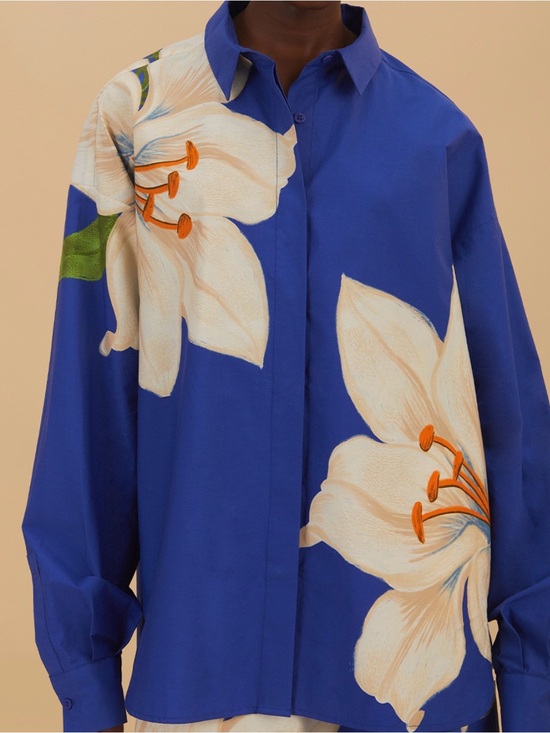 FARM Rio Tops - FARM Rio Blue Flower oversized shirt